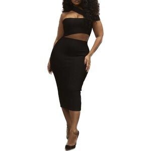 House of CB London Aina Black CutOut Bandage Midi Dress XL Bodycon Stretch Party